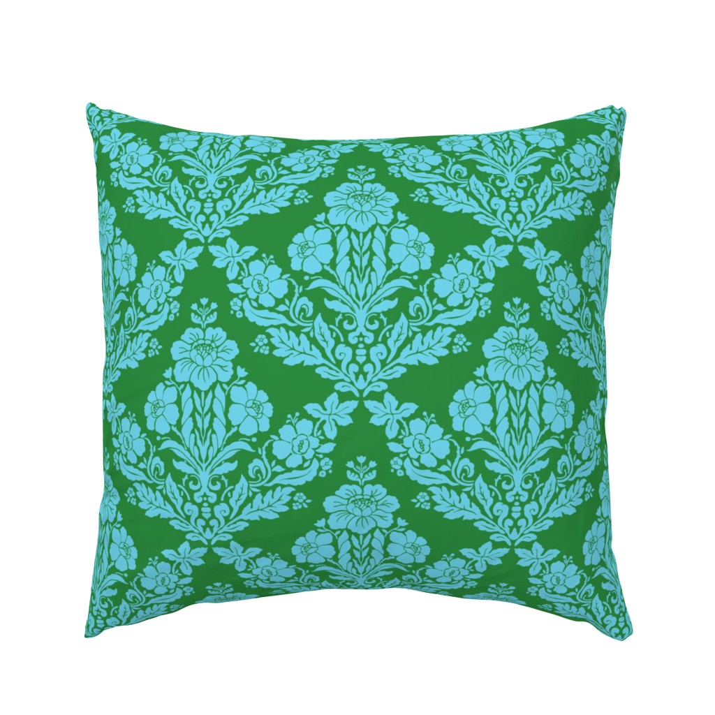 regency Balmoral damask - forest green on sky blue