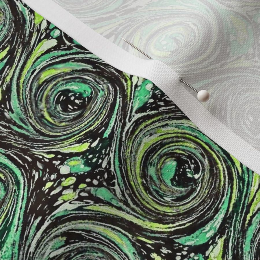 French Curl marbling -  yellow, green and brown-black