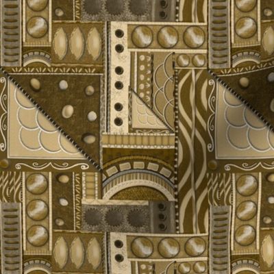 Small Jewelled refined bohemian  textured, highly patterned hand drawn multilayered geometric in monochrome earthy golden browns Dark academia