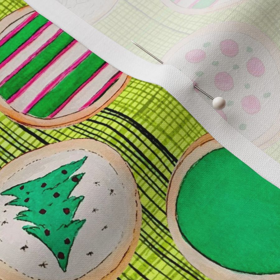 Fun & Festive Christmas Sugar Cookies Bright Chartreuse Linen Texture (M)