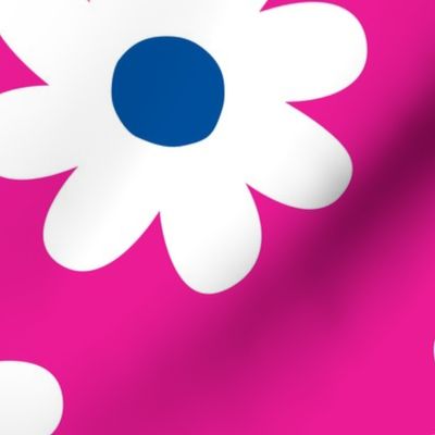 retro white and blue daisies on raspberry pink (large)