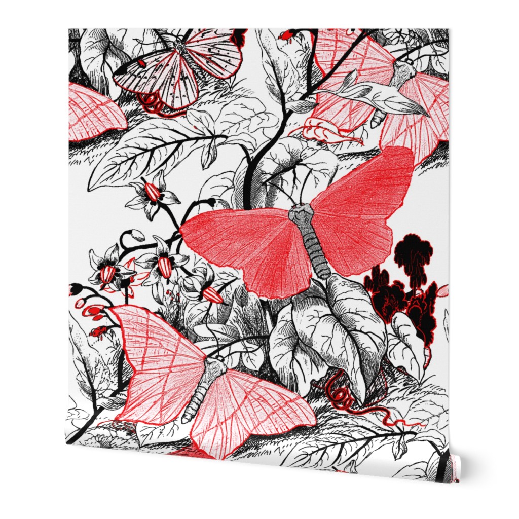 Moth Ridden Botanical ~ Red, Black & White and Tight