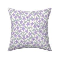 Medium Modern Hand-Drawn Botanical Lavender Violet Flowers Blue grey Leaves