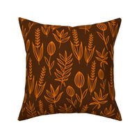 Botanical line art - minimal autumnal plants in brown and orange