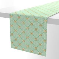 S - Mint Cream Gingham Gold Bow Lattice