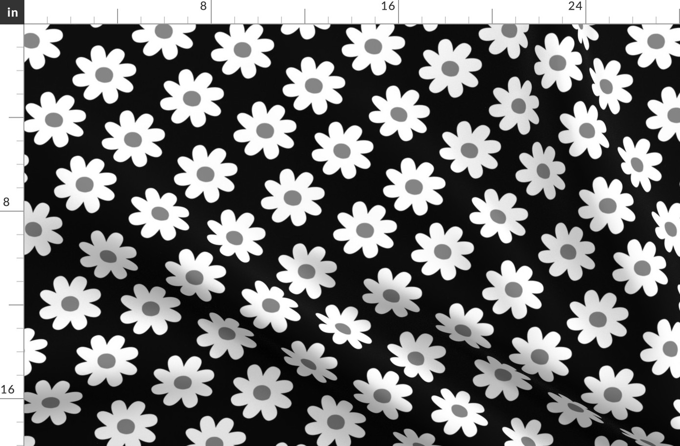 retro white and grey daisies on black (medium)