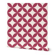 Retro geometric circular petals in rosewood red maroon and cream white