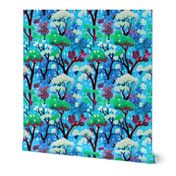 Enchanted Forest Wallpaper - Colorful Autumn Trees - Neon Blue