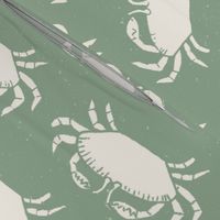 Chic Crab Block Print - Soft Green and Cream Coastal Marine Animal Design