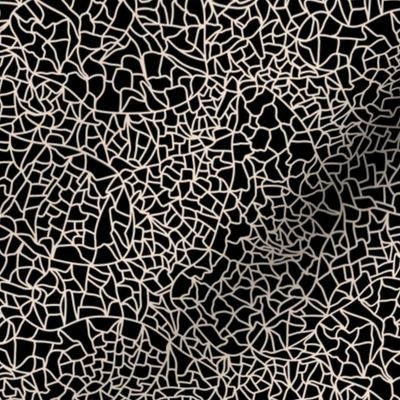 Ceramic Crackle Glaze Abstract Textured Line Art Cream White on Black - Medium 12 Inches