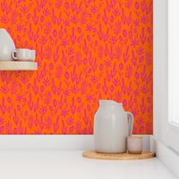 Botanical line art - minimal autumnal plants in orange and fuchsia