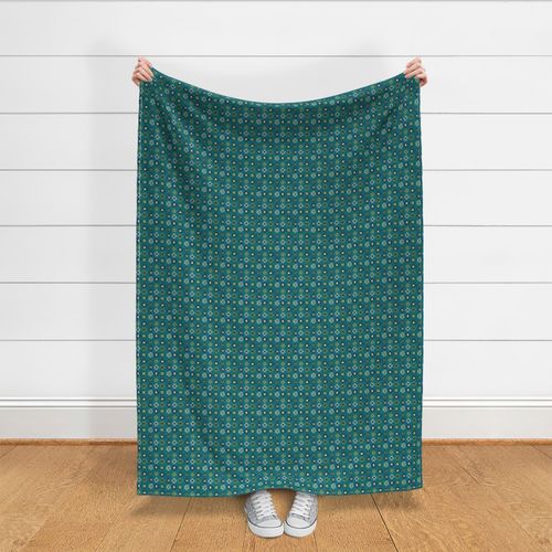 (S) Ditsy Wonky Patchwork Quilt Stars - Teal Blue Green & Cream