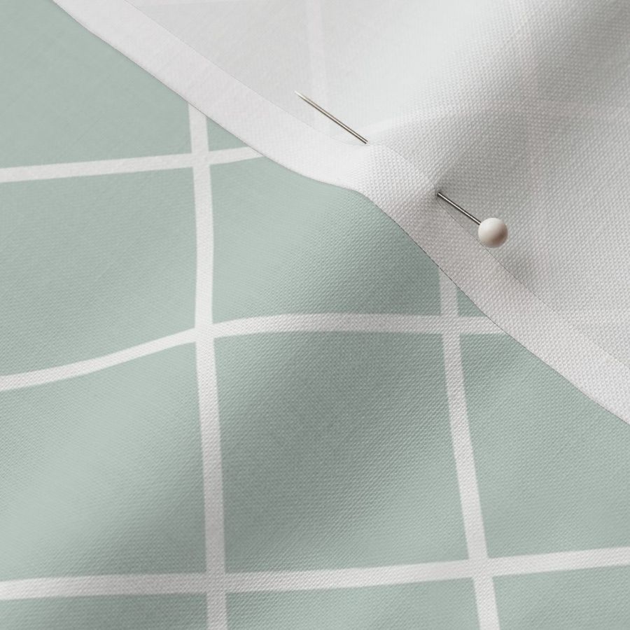 Diane Diagonal: Celadon & White Windowpane Check, Diagonal Grid, Trellis