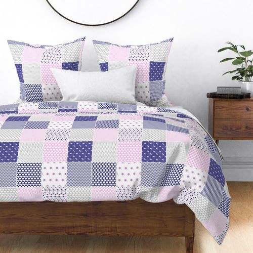 FAUX QUILTY HEARTS - BLUE.PINK.GREY