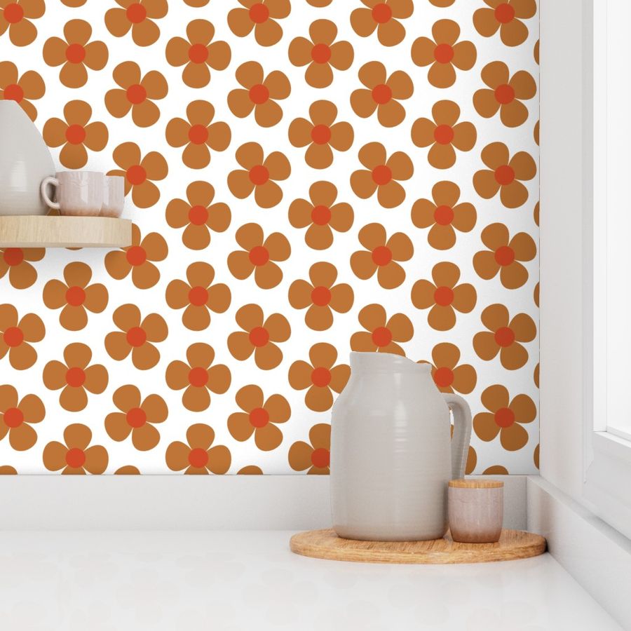 Buttercup Floral Geometric Design with Tan floral and Deep Orange Centre