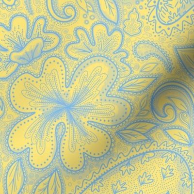 Provincal Floral Paisley in Yellow and Blue