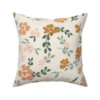 Jumbo Retro  Boho Floral - Beige, Pink, and Green - 24 Inch