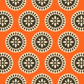 Plates-with-black-and-white-patterns-on-1960s-vibrant-orange---XL-jumbo