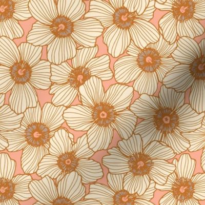 Lineart flowers in peach, orange and cream 7"