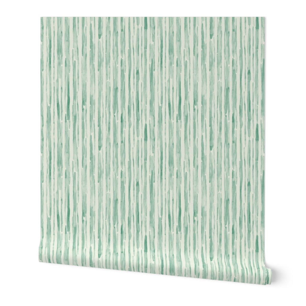 Japandi Farmhouse Style Muted Minimalism Watercolor Stripes Abstract Rain Water in Soft Sage Green Cloth Textured