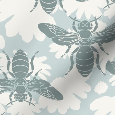 Feminine Bees with Floral Behr Provence Blue and Offshore Mist