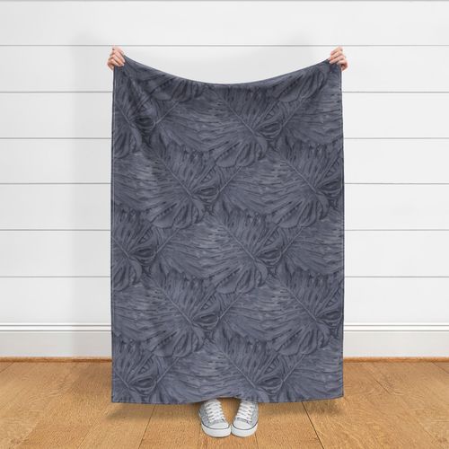 Calming Tropical Oasis Blue Moonlit Midnight Monstera Leaves Jungle Retreat