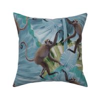 Lush Blue Jungle Rainforest Curly Tail Monkey Arum Leave Boho Style Vibrant