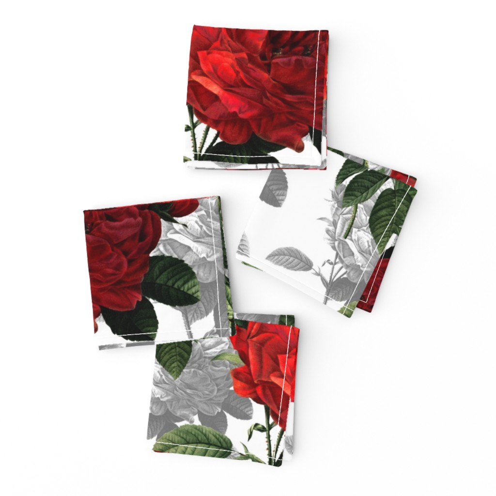 Redoute' Roses ~ Red and Grey