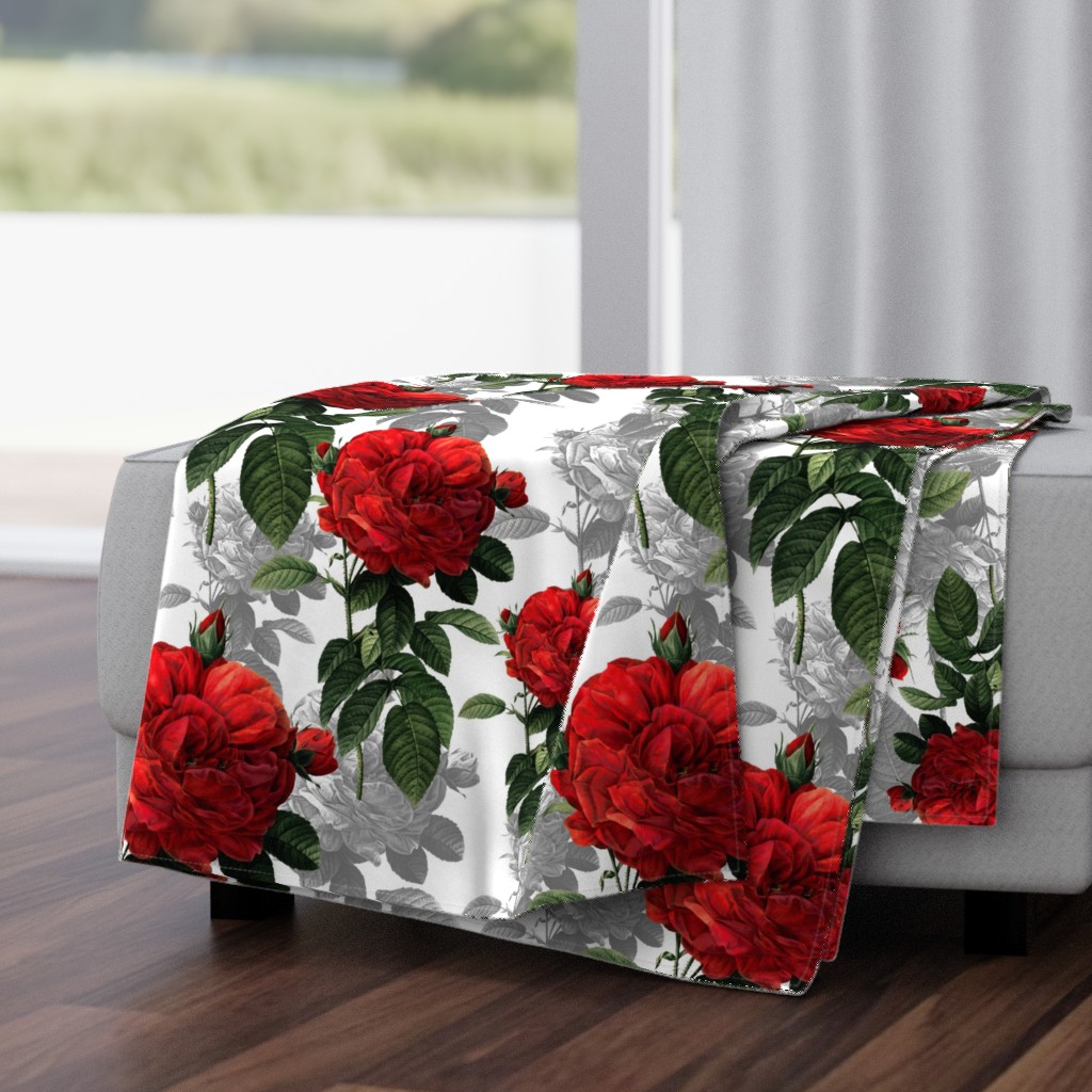 Redoute' Roses ~ Red and Grey