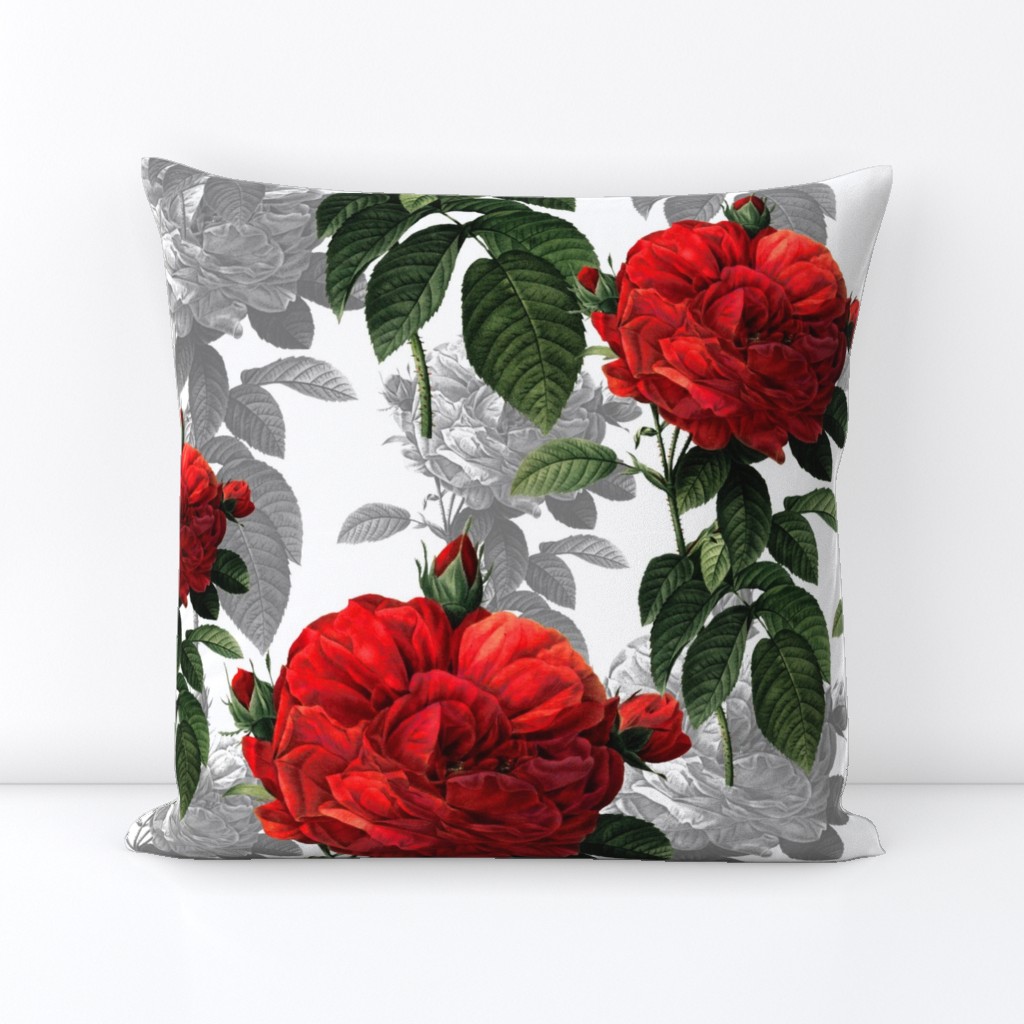 Redoute' Roses ~ Red and Grey