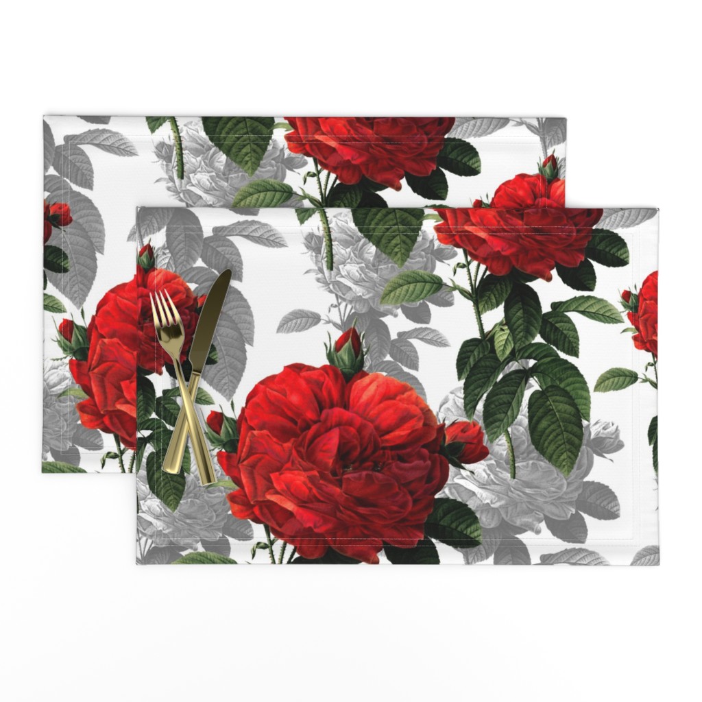 Redoute' Roses ~ Red and Grey