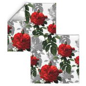 Redoute' Roses ~ Red and Grey