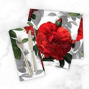 Redoute' Roses ~ Red and Grey
