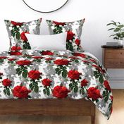 Redoute' Roses ~ Red and Grey