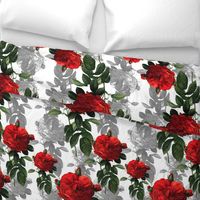 Redoute' Roses ~ Red and Grey