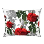 Redoute' Roses ~ Red and Grey