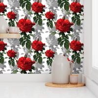 Redoute' Roses ~ Red and Grey