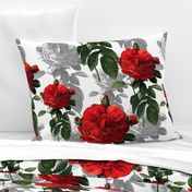 Redoute' Roses ~ Red and Grey