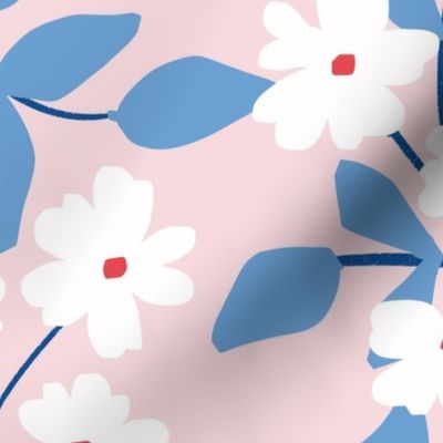 Modern Retro Trailing Daisy Floral in Pink and white 20 x 20 large scale