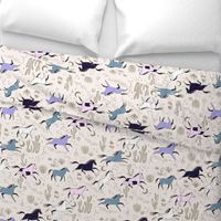 [L] Whimsical Southwestern Horse Stampede - Colorful Wild Horses Galloping - Pink, Purple, Blue