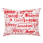 Large - Girl Affirmation Words - Lettering - Crimson Red on White