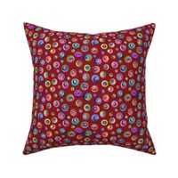 (S) Bold Colorful Hand Drawn Concentric Jewel Tone Circles on Red