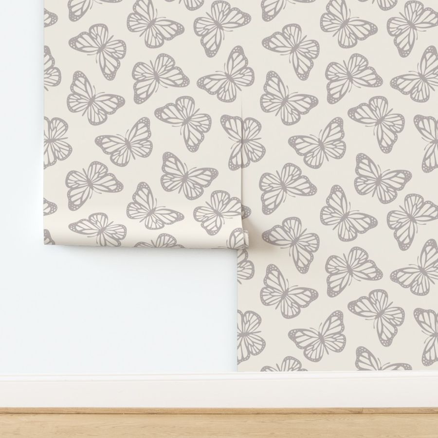 Pale Umber Butterflies - Off White Gray Beige Minimal Japandi Aesthetic - Jumbo