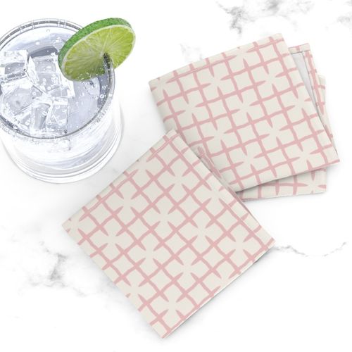 Pattern BC 0095 B - Pastel Pink and Ivory White Windowpane Grid Plaid