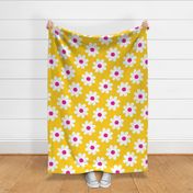 retro white and pink daisies on yellow (large)