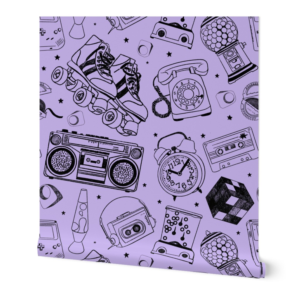 80's Retro Nostalgia Icons in Purple and Black