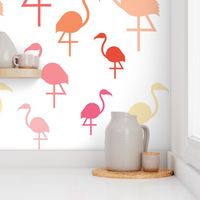 Flamingos in pink / coral / lemon on white 