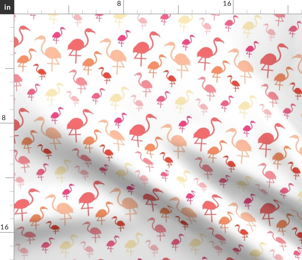 Flamingos in pink / coral / lemon on white 