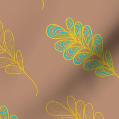 Colorful leaves on a curry background in Bohemian retro style