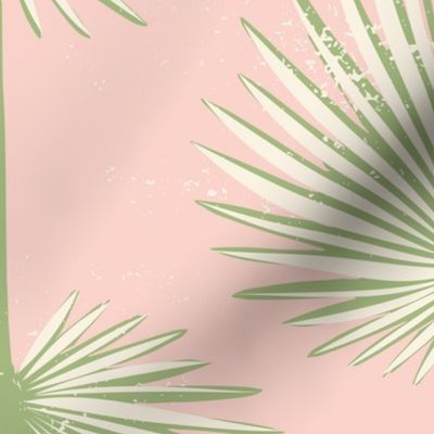 Coastal Chic Palm Leaves Vintage Green On Pink